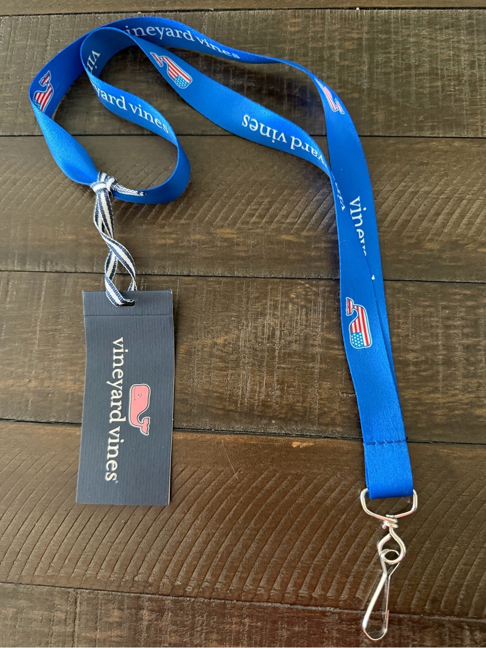 Vineyard Vines Spinnaker Blue American Flag Whale Logo Lanyard